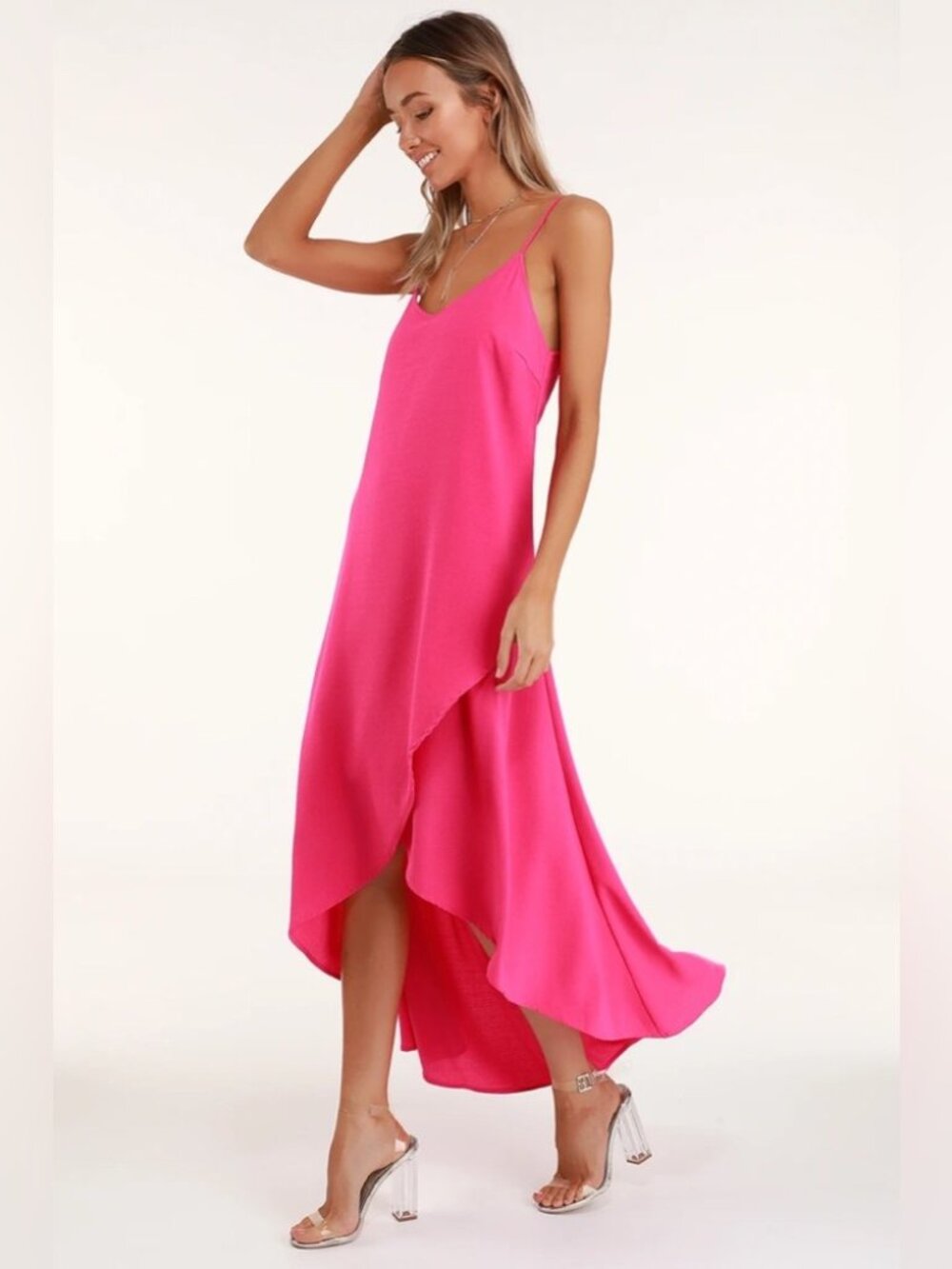 Lulus Sweet Surprise Bright Pink High-Low Maxi Dress - Picture 3 of 10